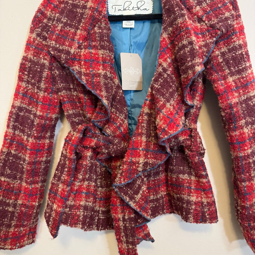 Anthropologie Tabitha Moretown Plaid Wool Jacket  Size 0 Red Casual Workwear NWT - Picture 5 of 8